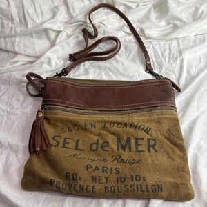 Myra Bag Sac en Location Sel de Mer Canvas Leather Crossbody Messenger Bag
